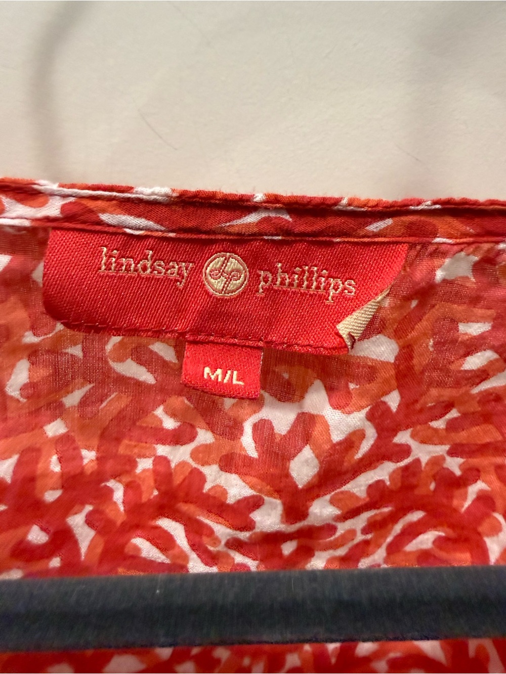Lindsay Phillips Coral / Red Abstract Print Smocked Kaftan Dress M/L - Picture 4 of 10